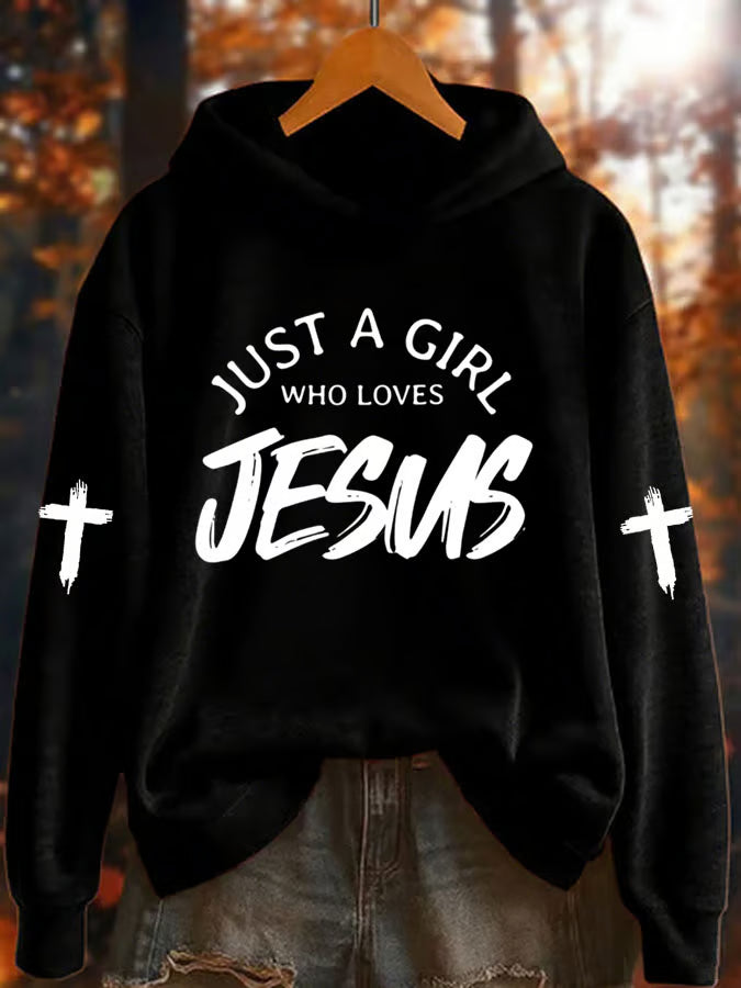 Women's Just A Girl Who Loves Jesus Print  Casual Sweatshirt
