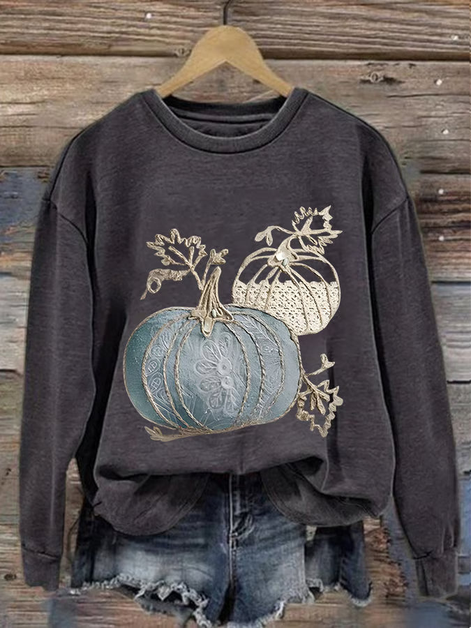 Women'S Casual Pumpkin Print Sweatshirt