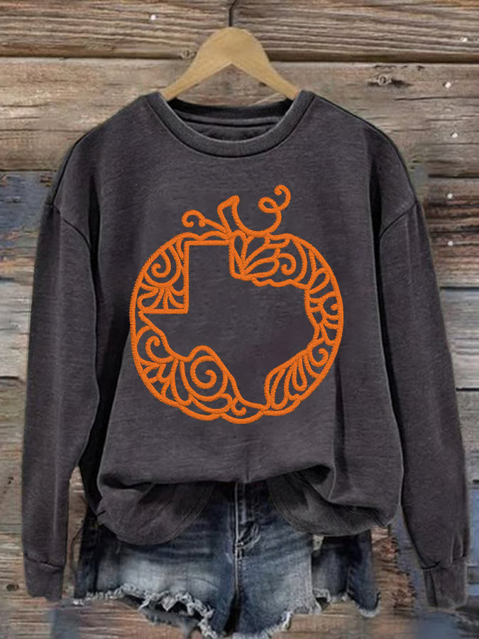 Retro Texas Strong Fall Pumpkins Print Sweatshirt