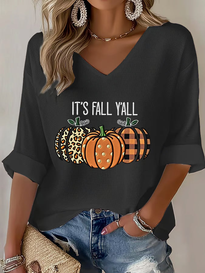 Women's It's Fall Y'all Pumpkin Print Casual T-Shirt