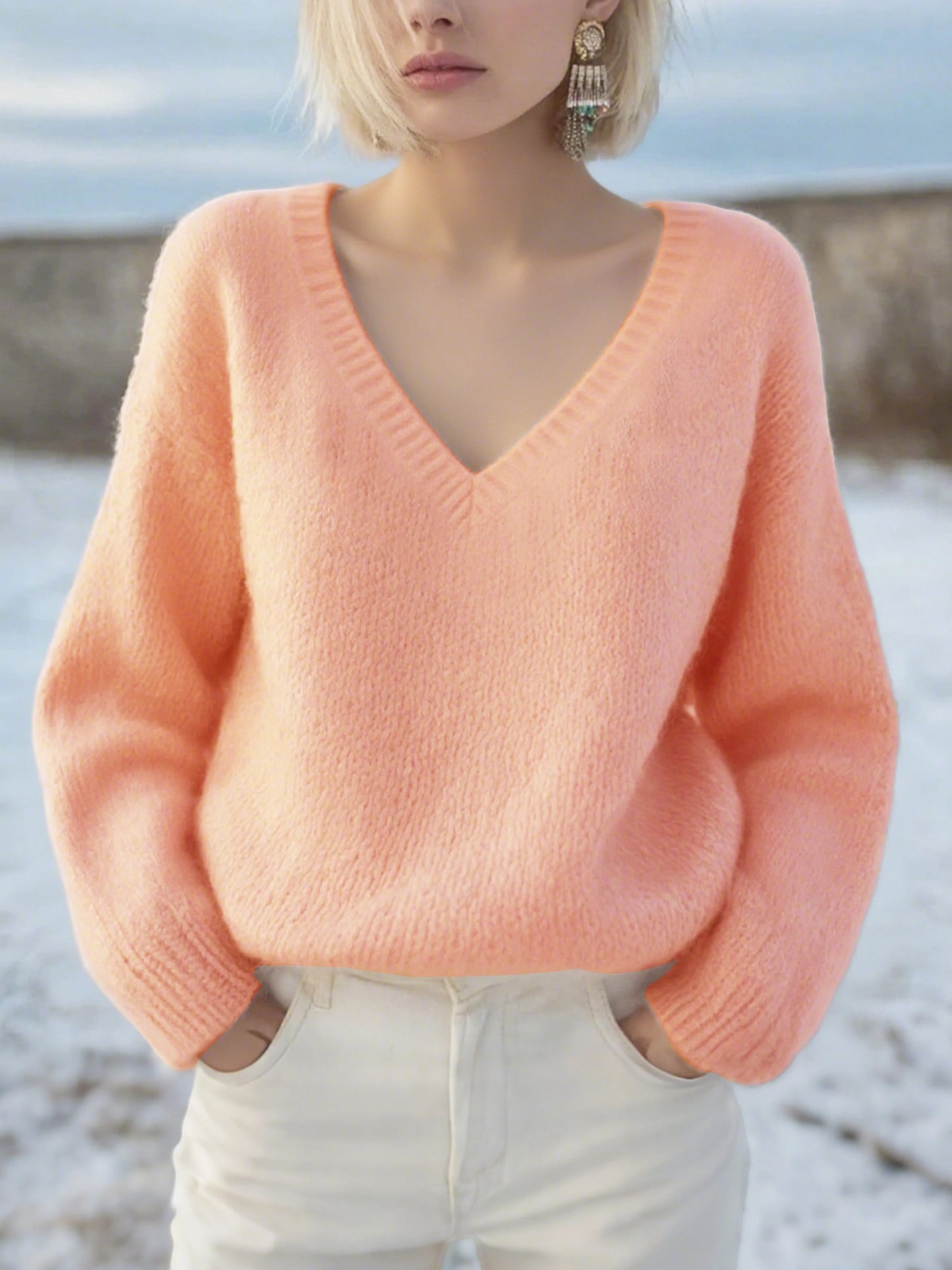 Women's Winter Comfortable Warm Macaroon V-Neck Sweater