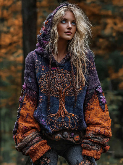 Tree Of Life Gothic Colorblock Hooded Sweater