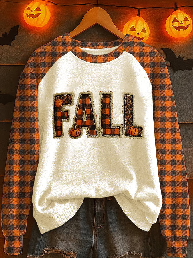 Women's Autumn Pumpkin Contrast Print Crew Neck Sweatshirt