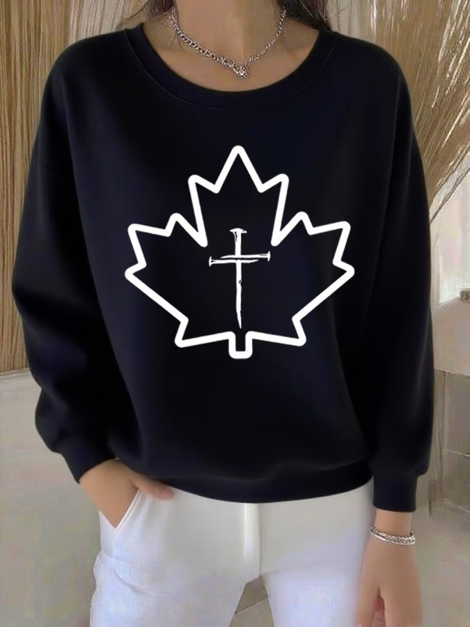 Women's Autumn Leaf Cross Print Casual Sweatshirt