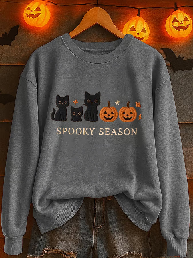 Women'S Casual Halloween Pumpkin Fall Black Cat Print Sweatshirt