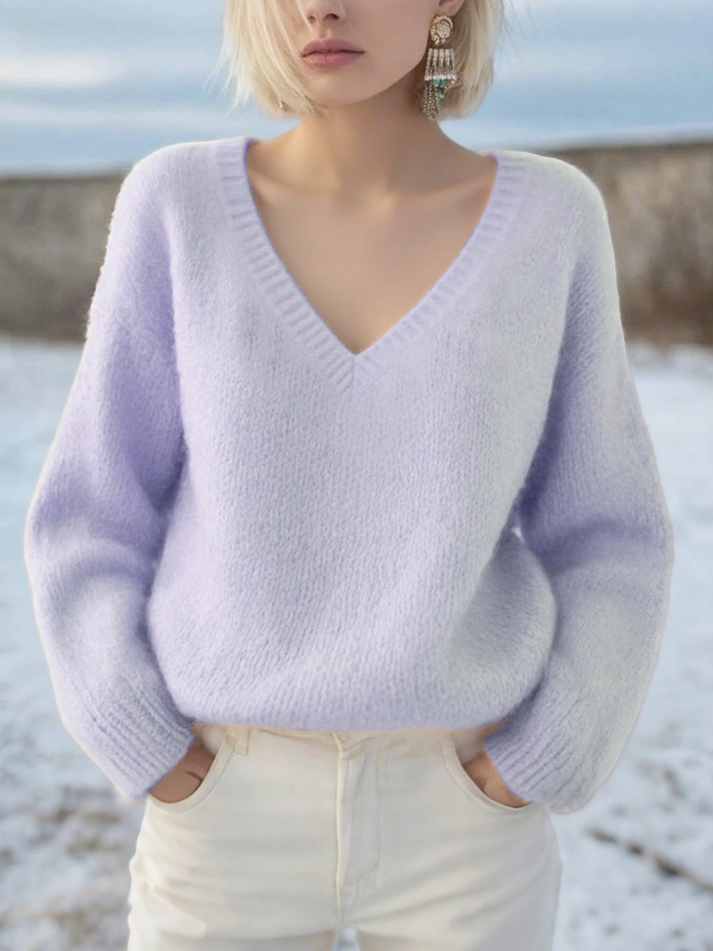 Women's Winter Comfortable Warm Macaroon V-Neck Sweater