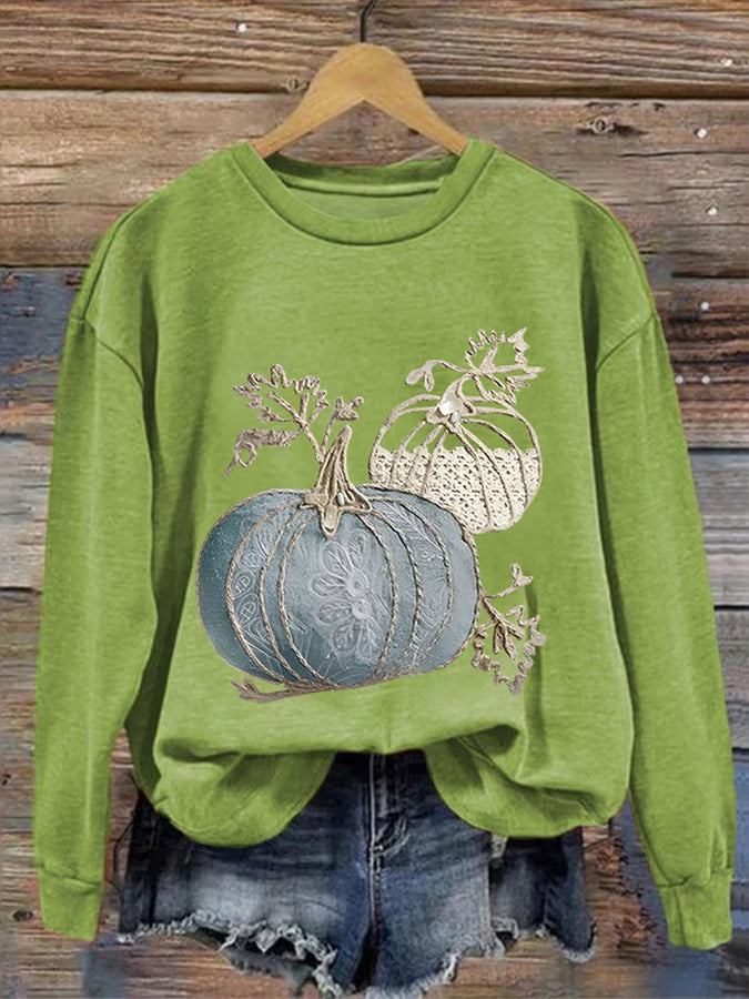Women'S Casual Pumpkin Print Sweatshirt