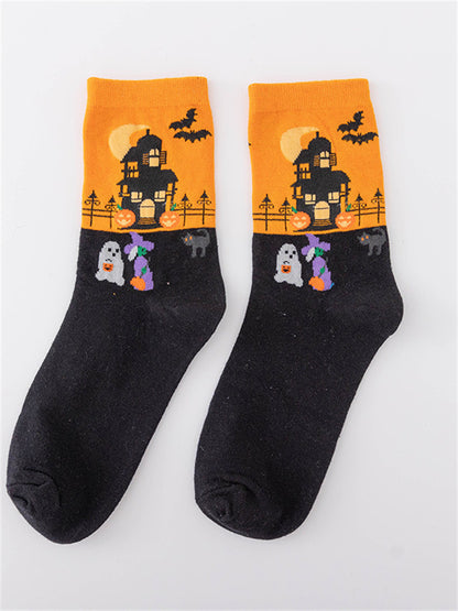 Halloween Inspired Contrast Color Knit Socks