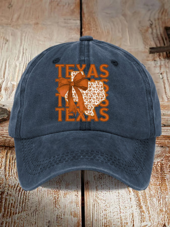 Retro Texas Autumn Burnt Orange Coquette Bow Print Baseball Cap