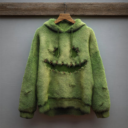 Halloween Fuzzy Monster Face Stitched Plush Hoodie
