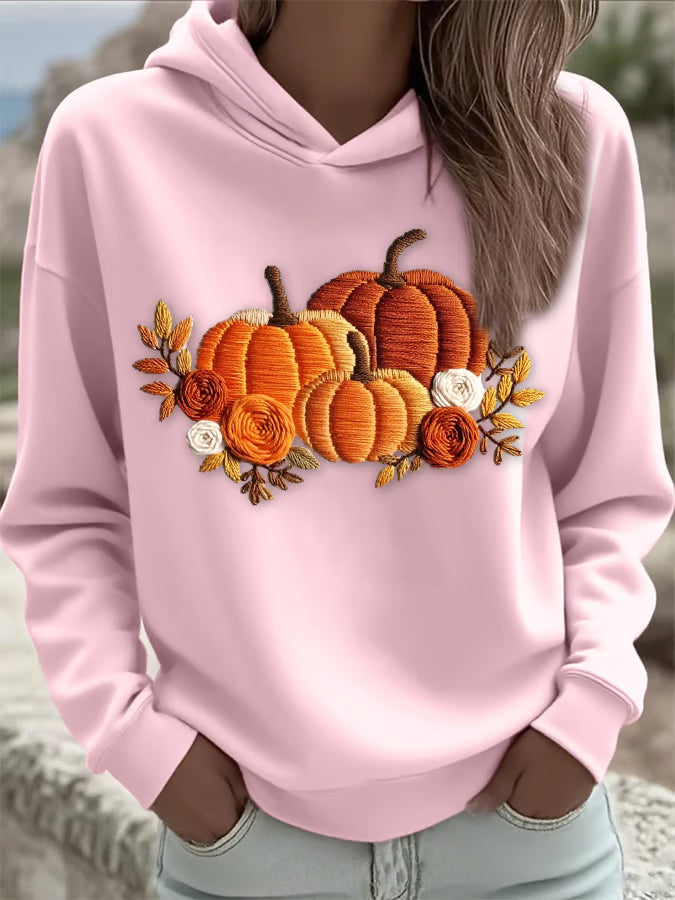 Women's Casual Orange Pumpkin Print Hoodie