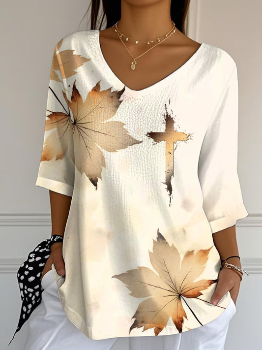 Women'S Casual Autumn V-Neck T-Shirt