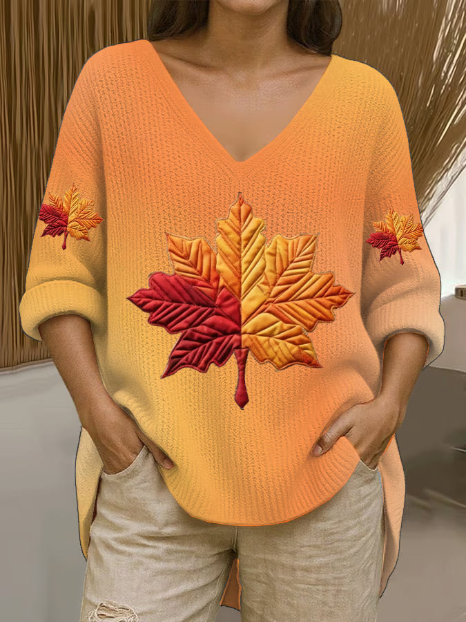Women'S Autumn Maple Leaf Print Sweater