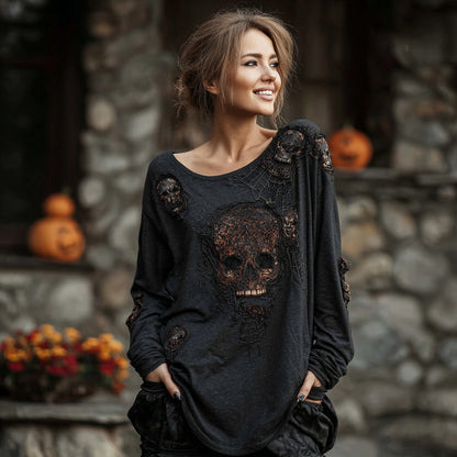 Halloween Skull Themed Women's Long Sleeve T-shirt
