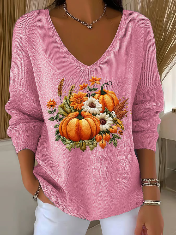 Women's Casual Autumn Pumpkin Striped Long Sleeve T-shirt