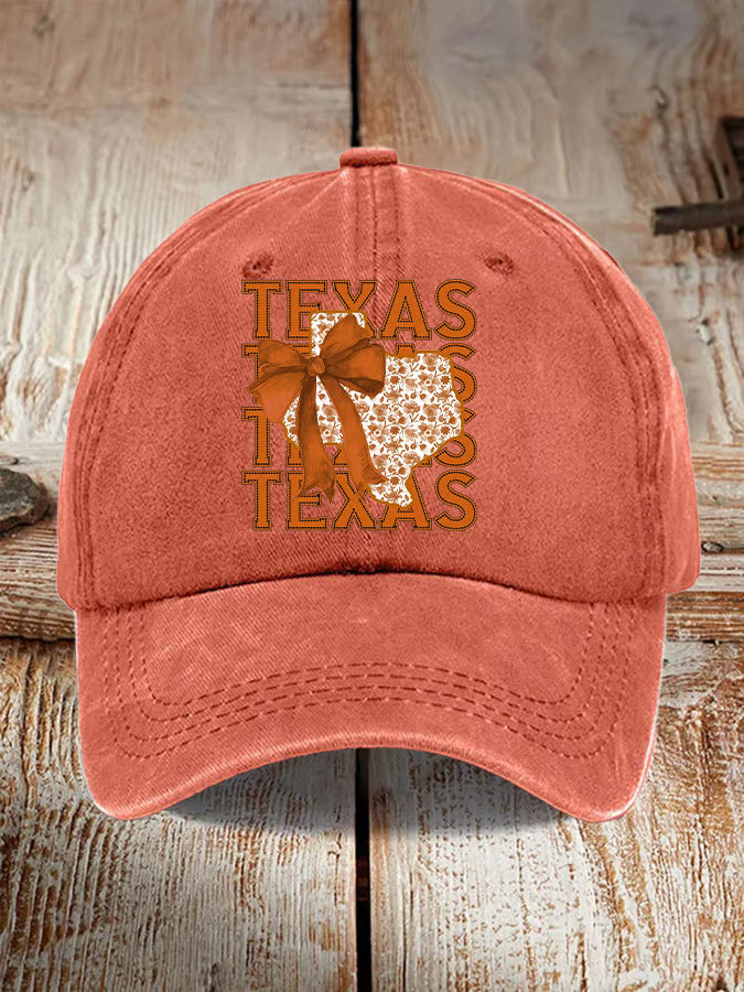 Retro Texas Autumn Burnt Orange Coquette Bow Print Baseball Cap