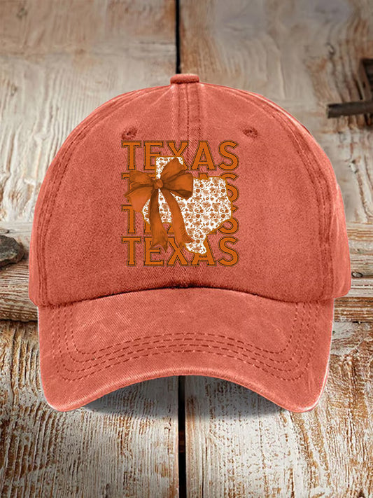Retro Texas Autumn Burnt Orange Coquette Bow Print Baseball Cap