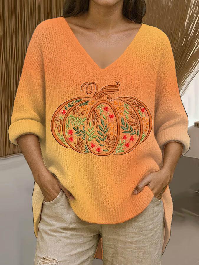 Women's Autumn Pumpkin Mood Print Sweater