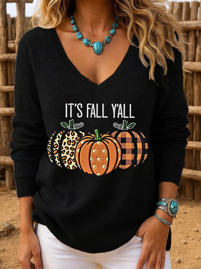 Women's Autumn IT'S FALL Y'ALL Print Long Sleeve Top