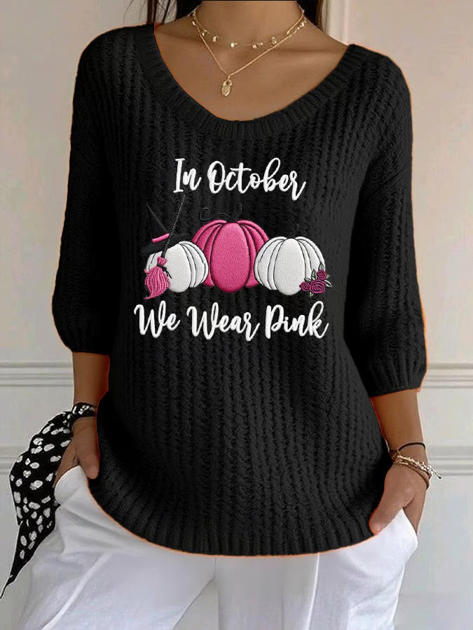 Women's Casual In October We Wear Pink Sweater