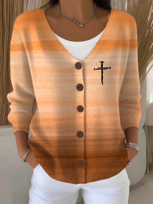 Women's Autumn Printed Thick-Knit Cardigan