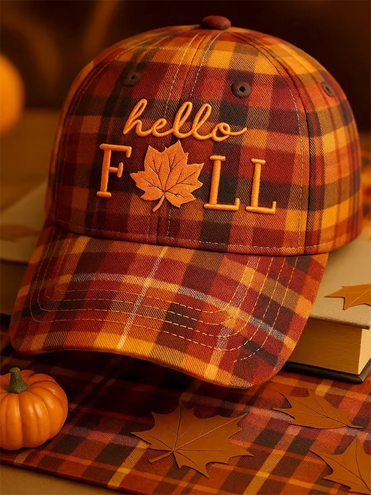 Fall Maple Leaf Plaid Print Hat