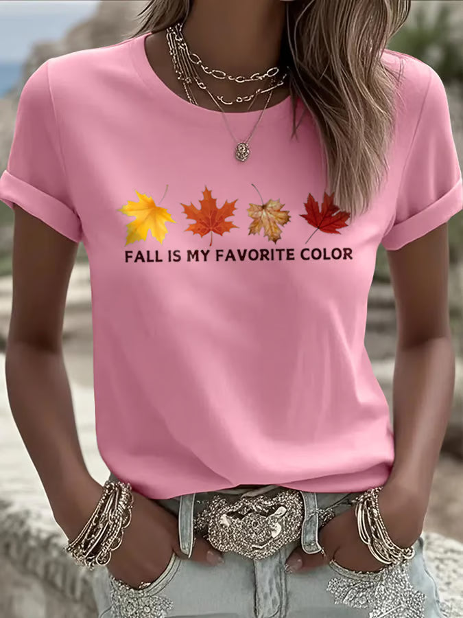 Women's Fall Is My Favorite Color Print Crew Neck T-Shirt