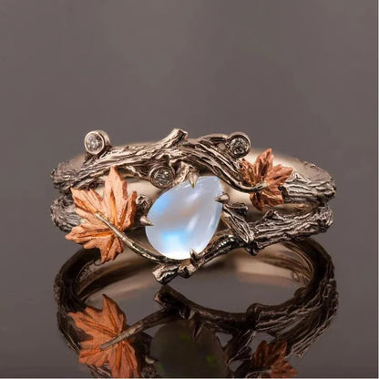 Autumn Retro Antique Golden Maple Leaf Ring High-End Light Luxury Ring