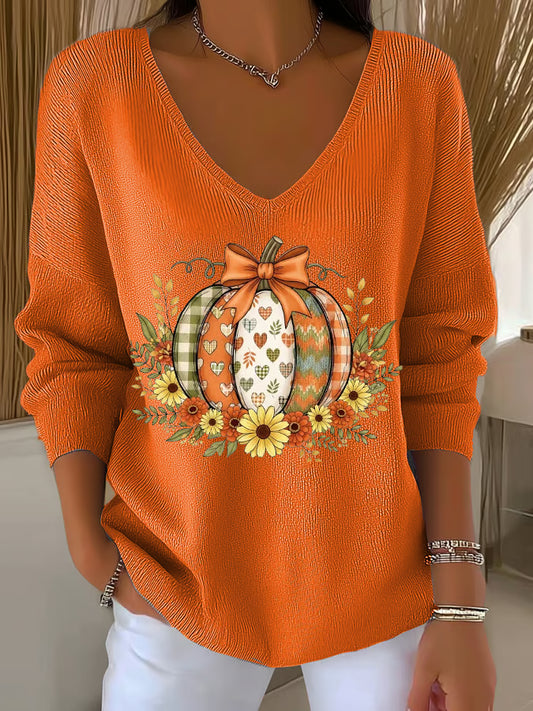Women's Autumn Pumpkin Casual Print Long Sleeve Top