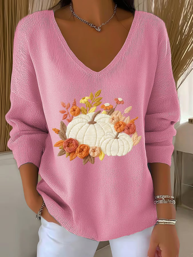 Women's Casual Autumn Pumpkin Striped Long Sleeve T-shirt