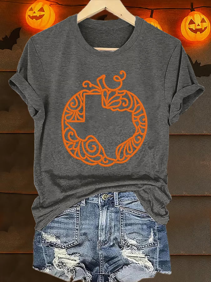 Retro Texas Strong Fall Pumpkins Print T-Shirt