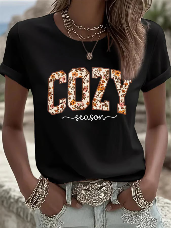 Women's Cozy Season Print Casual T-Shirt