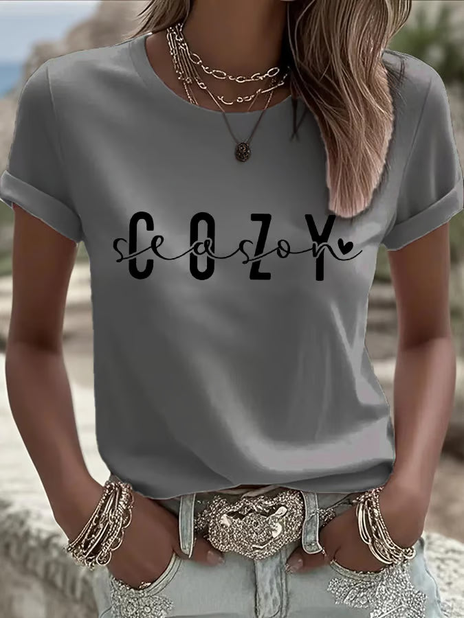 Women's Cozy Season Printed Casual T-Shirt