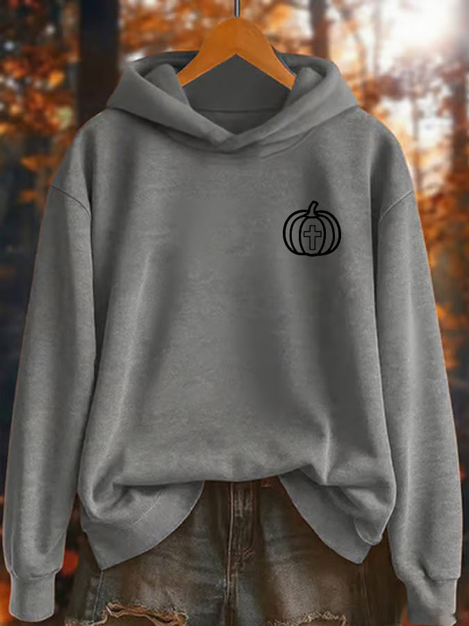 Women's Autumn Pumpkin Cross Print Hoodie