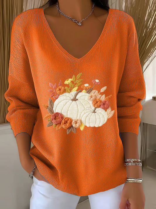 Women's Casual Autumn Pumpkin Striped Long Sleeve T-shirt
