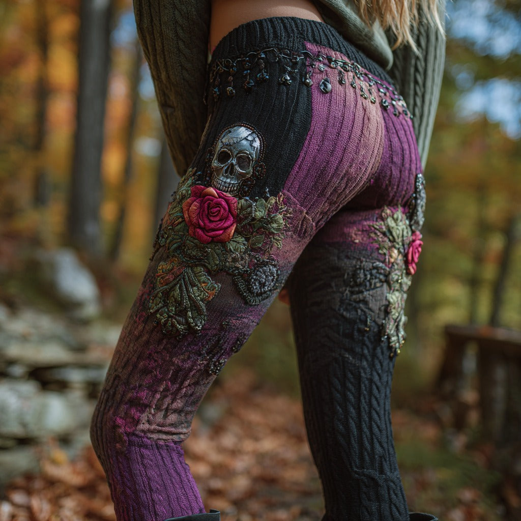 Women's Vintage Sugar Skull And Rose Pattern Comfort Leggings