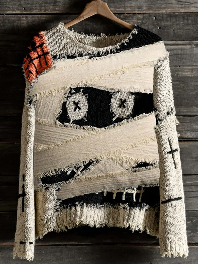 Halloween Mummy Spooky Face Cozy Knit Sweater