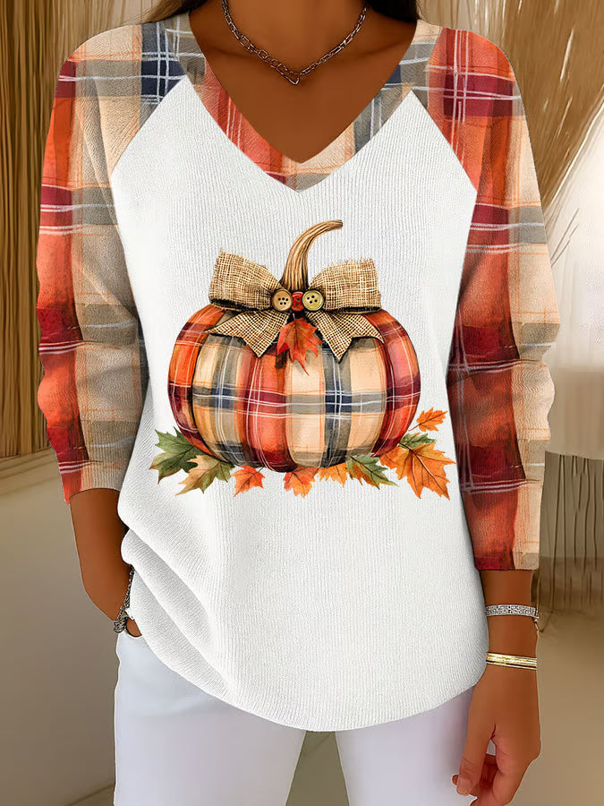 Women's Pumpkin Season Print Raglan Sleeve Sweater