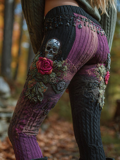 Women's Vintage Sugar Skull And Rose Pattern Comfort Leggings