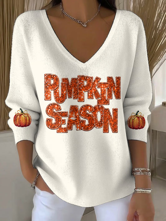 Women's Pumpkin Season Printed Casual Top