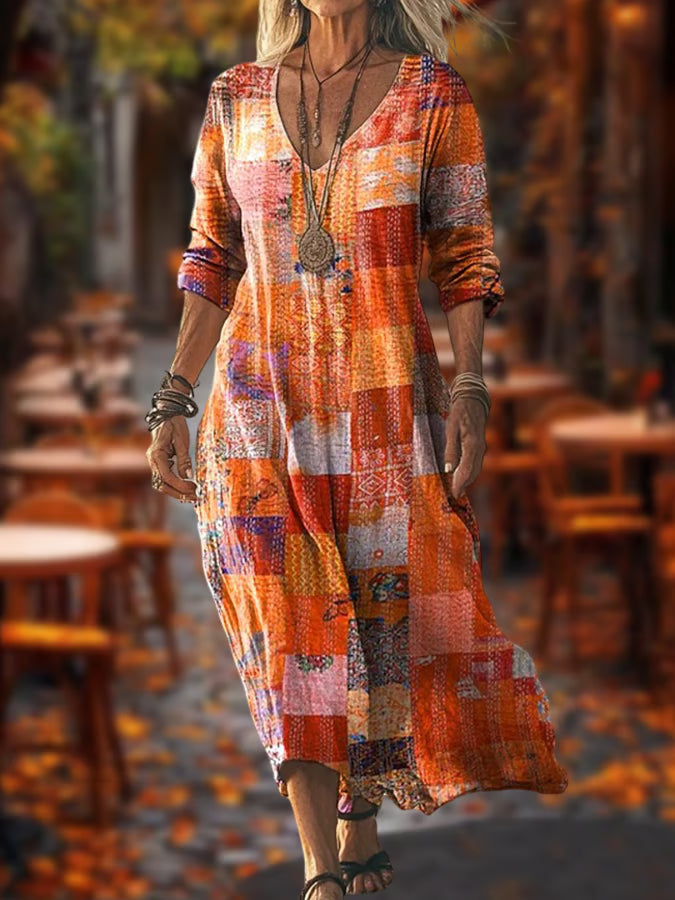 Women's Autumn Print Long Sleeve Dress