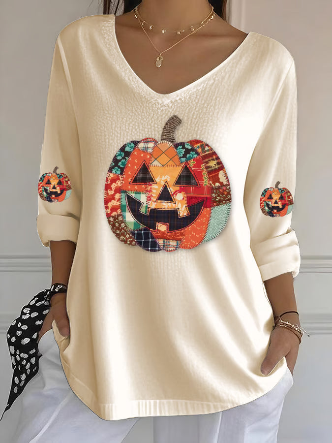 Women's Casual Autumn Pumpkin Bubble Ruffle Long Sleeve Top