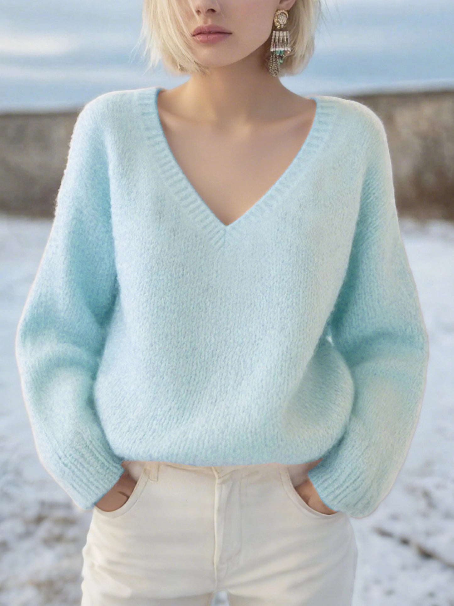 Women's Winter Comfortable Warm Macaroon V-Neck Sweater