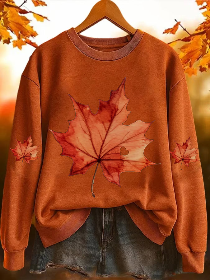 Women'S Autumn Atmosphere Maple Leaf Print Sweatshirt