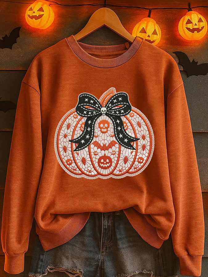 Women's Retro Autumn Pumpkin Print Sweatshirt