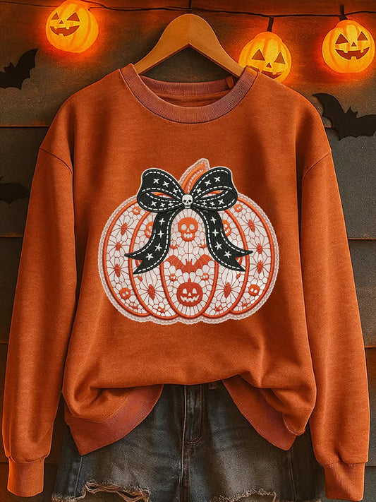 Women's Retro Autumn Pumpkin Print Sweatshirt