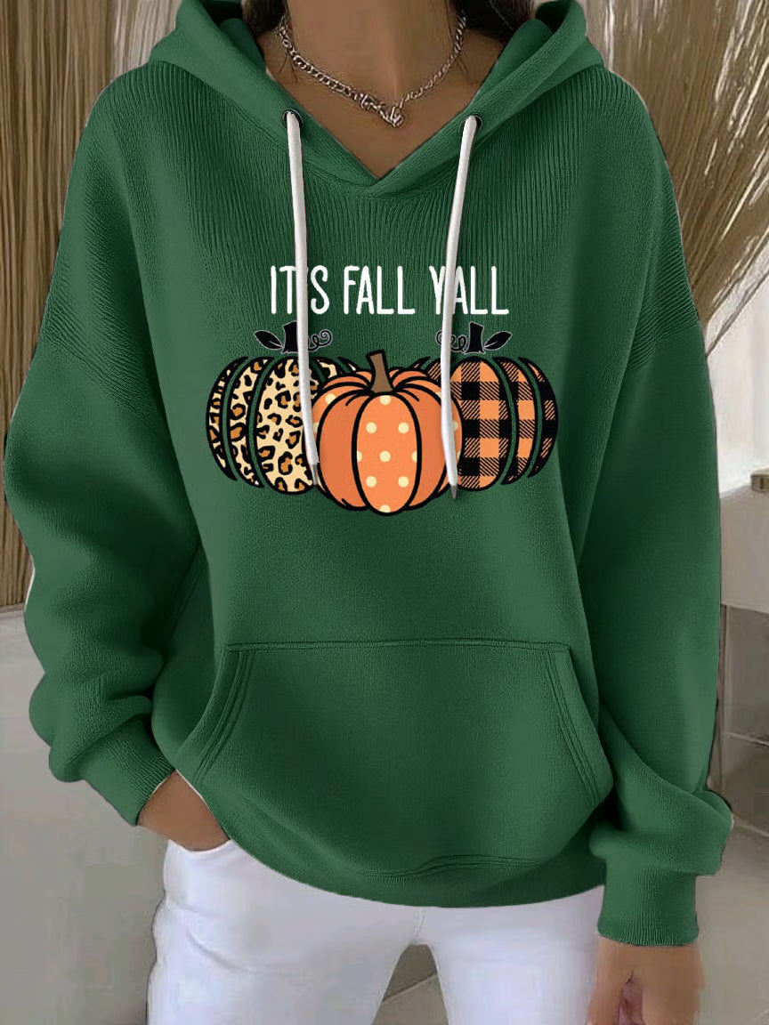 Women's It's Fall Y'all Pumpkin Print Casual Hooded Sweatshirt