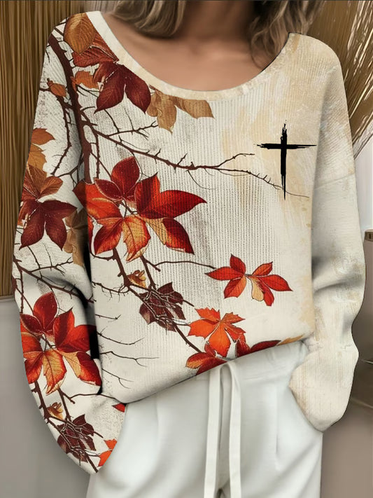 Women's Autumn Faith Print Drop Shoulder Sweater