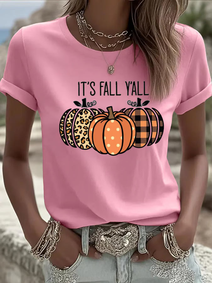 Women's It’s Fall Y’all Pumpkin Print Casual T-Shirt