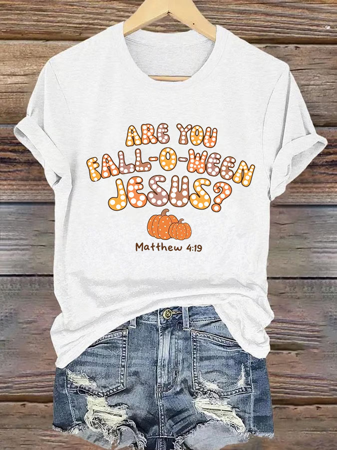 Women'S Casual Halloween Are You Falloween Jesus Matthew 4:19 Print Short Sleeve V Neck T-Shirt